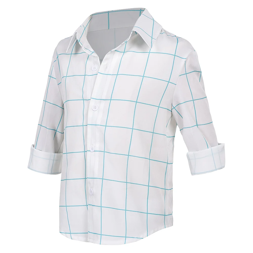 Jungen Dämonenjäger von KPop Jinu Cosplay Saja Jungen Weiß Kariertes Hemd Kinder Halloween Rollenspiel Kostüm Outfits Karneval Party Top