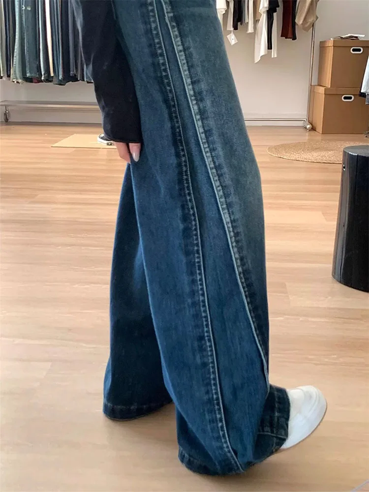 

Широкие джинсы с высокой талией, женские повседневные потертые джинсы, прямой крой, длиной до пола, утягивающие брюки грушевого цвета