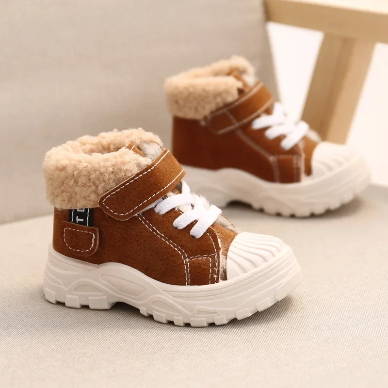 Children Winter Warm Snow Boots Boys Canvas Cotton Shoes Plush Insulated and Thickened Girls Boots Outdoor Non-slip Short Boots