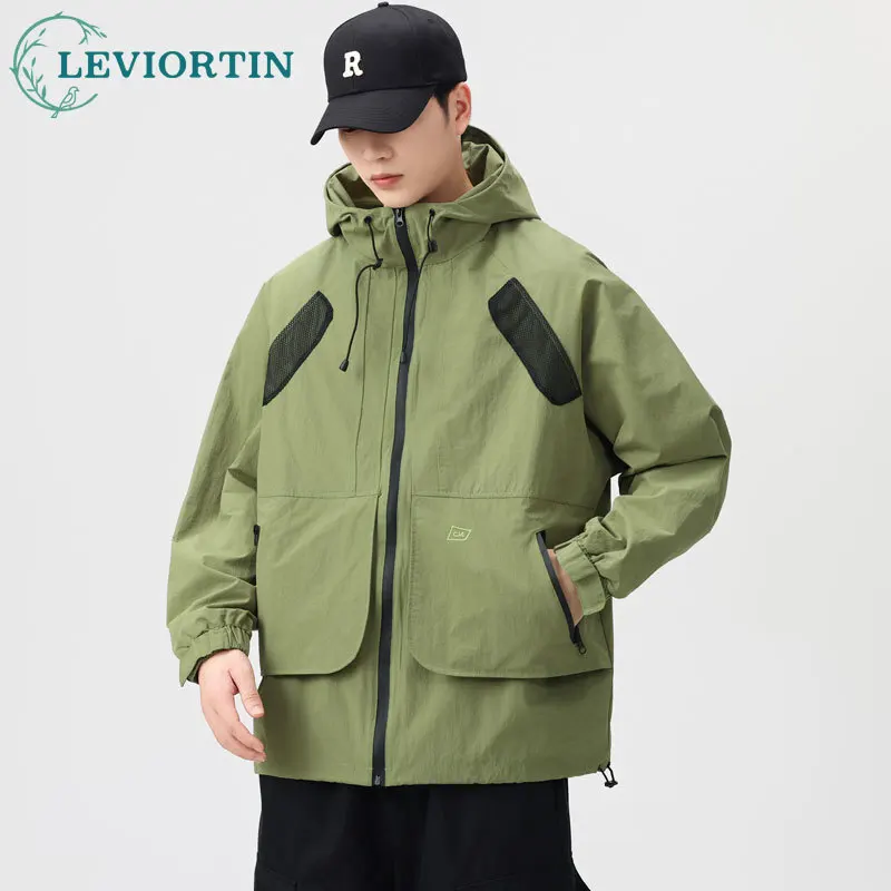 Japanese retro workwear jacket with letter embroidery design and color blocking fashion trend brand loose casual jacket J2501