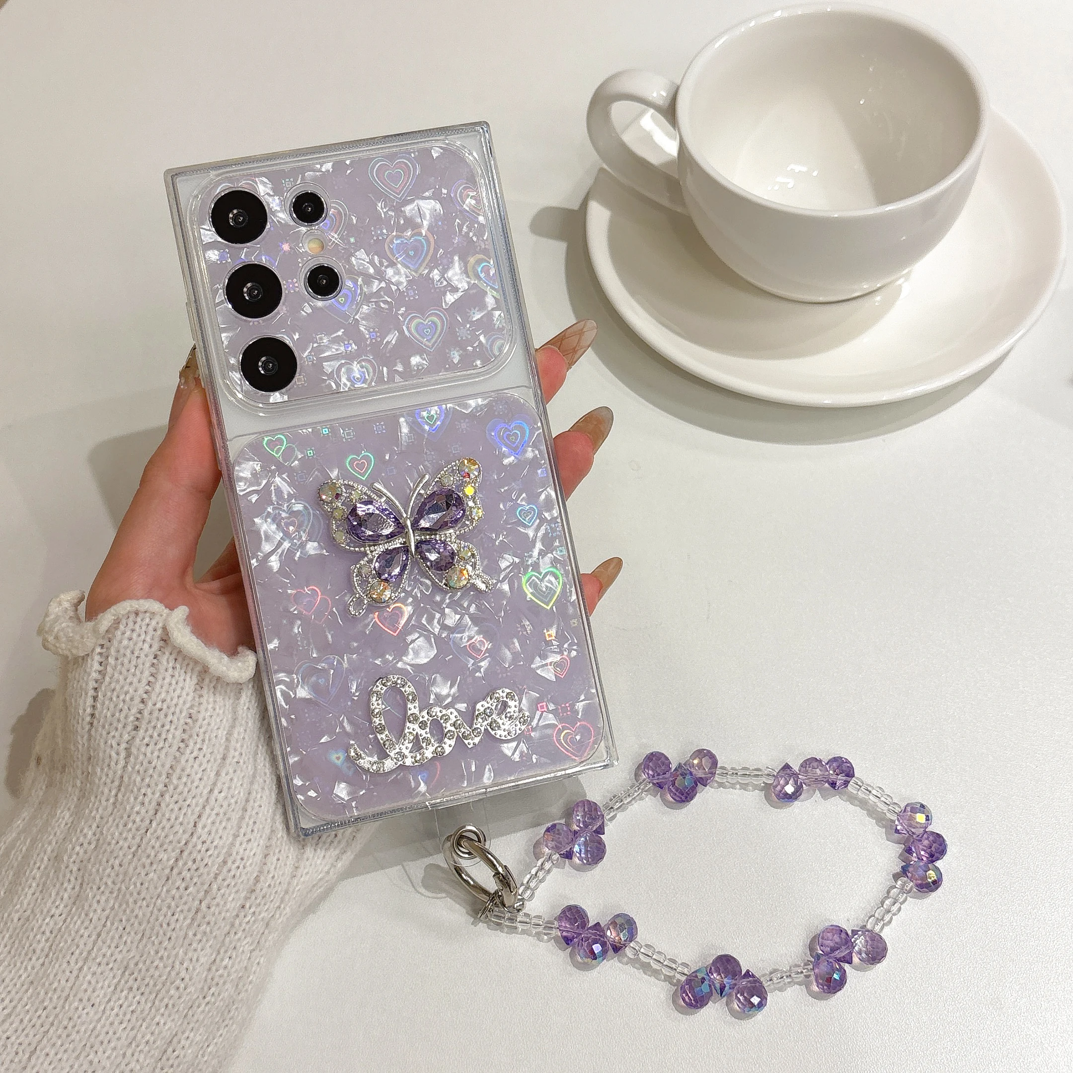Diamond Crystal Butterfly Glitter Bracelet Case For Samsung Galaxy S26 S25 S24 S23 S22 Ultra Plus FE A57 A37 A56 A36 A55 A35