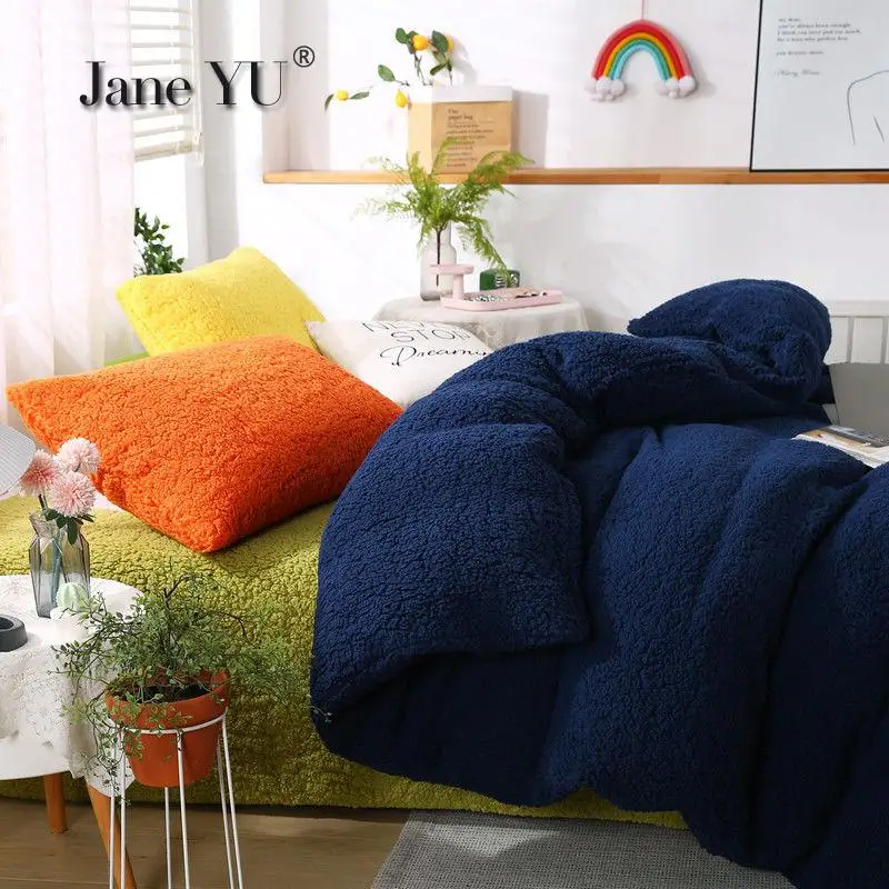 

JaneYU Lamb Fleece 4Pcs Flannel Winter Coral Fleece Padded Double-sided Plus Velvet Sheet Quilt Cover Crystal Bedding Sets