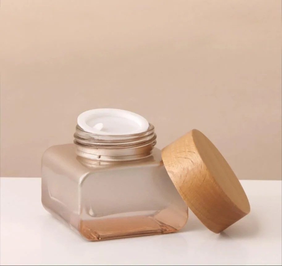 50G gold glass jar wooden lid pot tin day night cream eye serum essence/moisturizer mask gel/wax foundation skin care packing