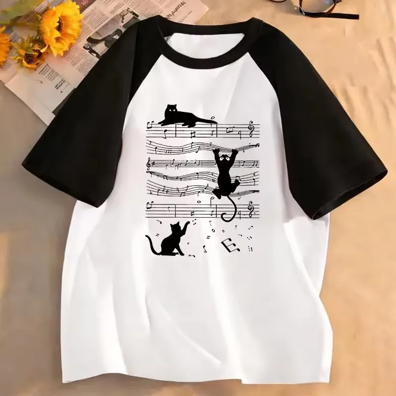 Kawaii Bestseller Musik-Katzen-Design T-Shirts Manga Kinder T-Shirt Jungen Mädchen Sommer Frühling Lässiges Oberteil Tee – Detail 4