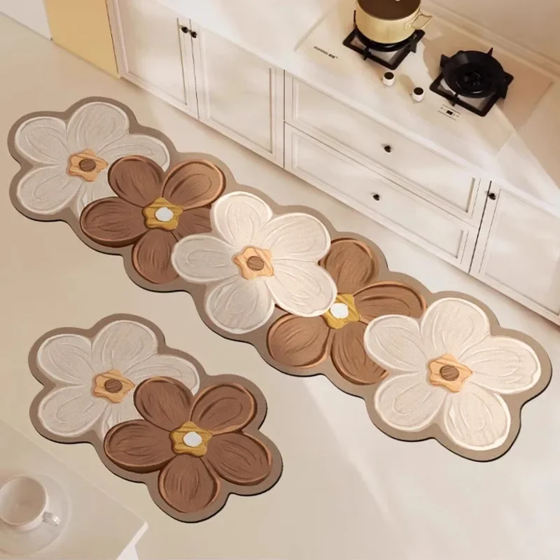 

Flower Kitchen Floor Mat Irregular Creative Waterproof Oil-proof PVC Leather Carpet Anti-fouling Wipeable Easy Clean Balcony Rug