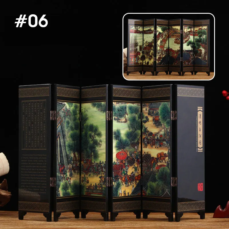 Antique Lacquerware Small Screen Chinese Style Souvenirs Ornaments Living Room Home Office Desktop Display Decor Folk Crafts
