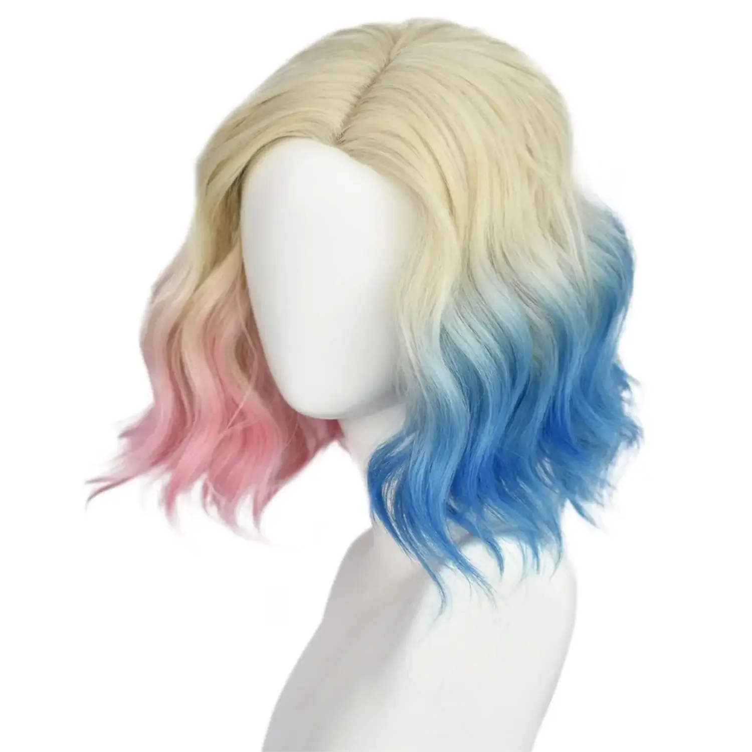 Blauw en roze cosplay pruik voor vrouwen kort blond met roze en blauw ombre haar korte synthetische bob wave pruik voor cosplay