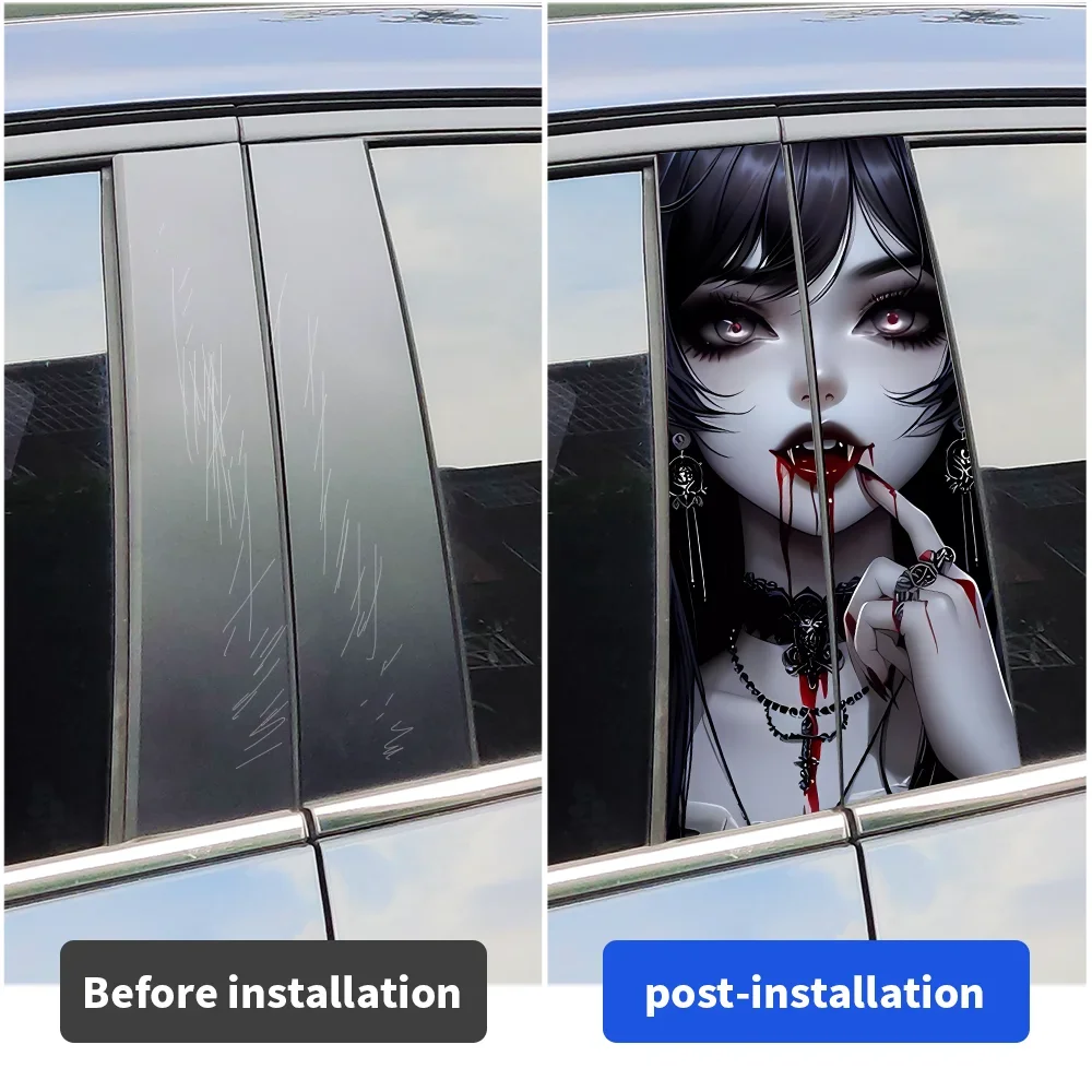 Anime Vampire Girl Car Stickers Car B-pillar Decal Waterproof Stickers Auto Center Pillar Sticker Cover Scratches Vehicle Decors