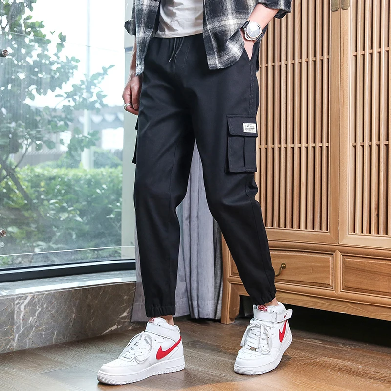Trendy Casual Loose Leggings for Men Spring Autumn Thin Harlan Cuffed Long Pants Comfortable Breathable Cotton Blend Workwear