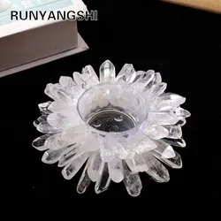 1PC Natural Crystal Clear Quartz Cluster Raw Gemstone Candlestick Home Decor Candlesticks For Candle Parties