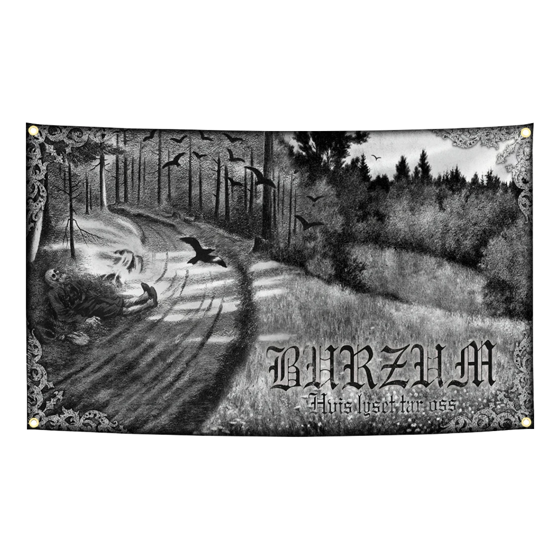 Tapeçaria de Metal Preto Burzums com Estampa de Filosofia, Música Rock, Decoração de Parede para Quarto, Banner de Concerto
