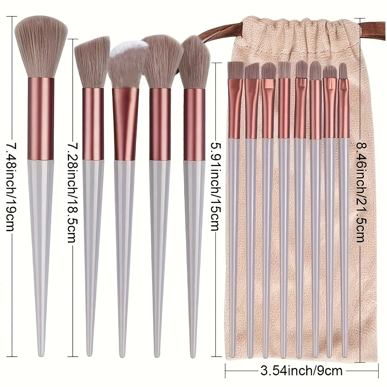 13PCS 비건 메이크업 브러쉬 세트-로즈 골드 럭셔리 브러쉬 하이브리드 섬유 브리슬&선물 파우치, 초보자/전문가용 동물 실험 없는 키트