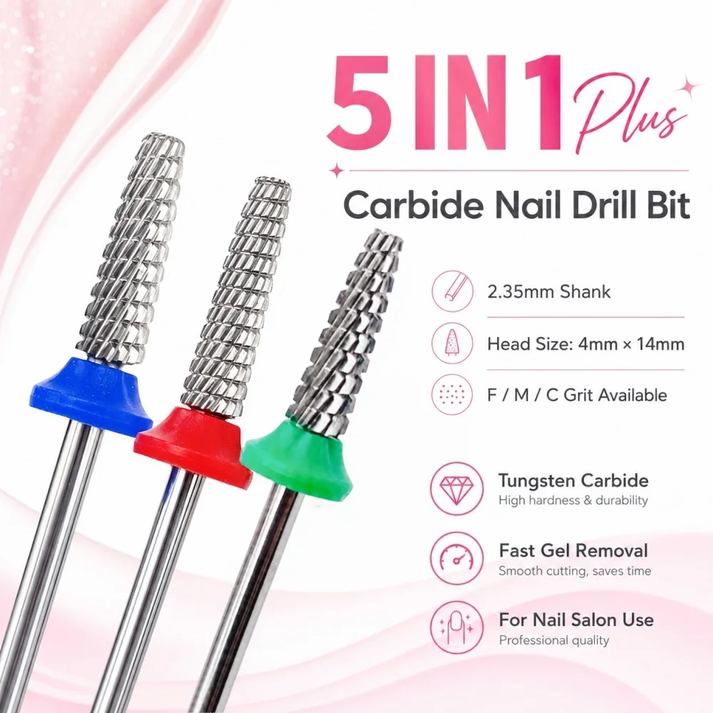 4mm Mini Tungsten Carbide Nail Drill Bit New 5-in-1 Spiral Groove Design Fast Gel Polish Removal Nail Milling Bit