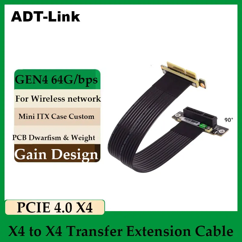 

ADT-Link PCI-E X4 to X4 Extension Cable PCI Express 4.0 4x Riser Cable Extender Converter Adapter Jumper Capture Card SSD USB