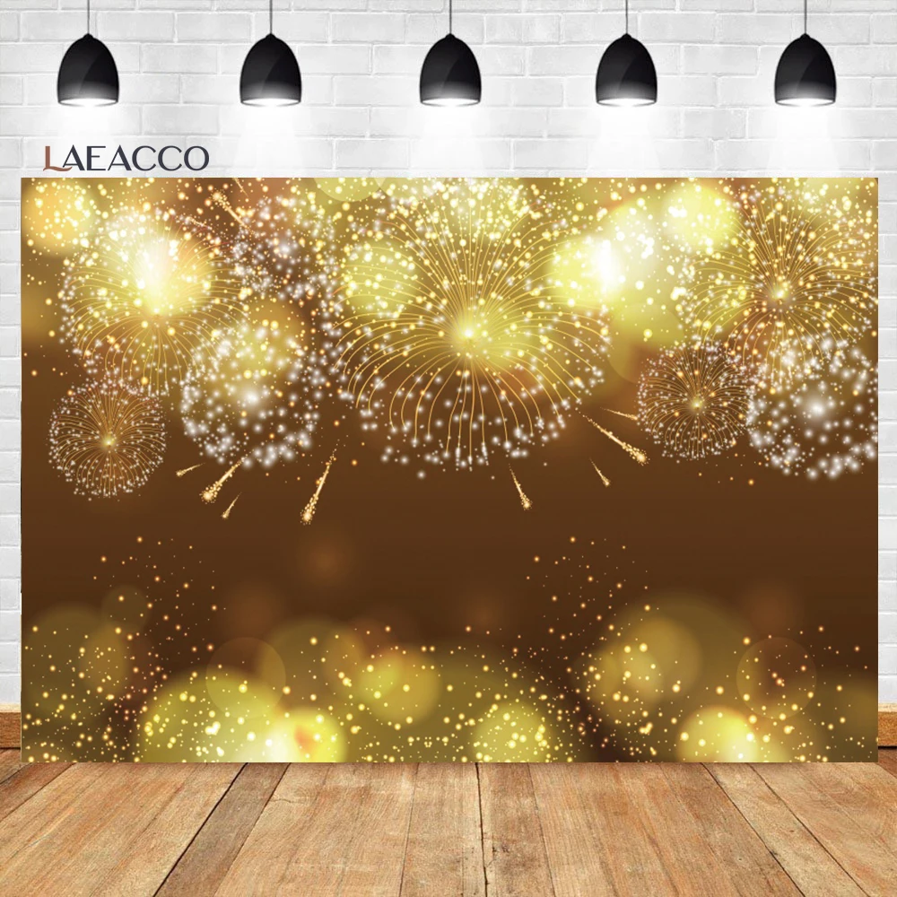 

Laeacco Gold Fireworks Backdrop Dreamy Light Bokeh New Year Festival Wedding Party Portrait Customized Photography Background