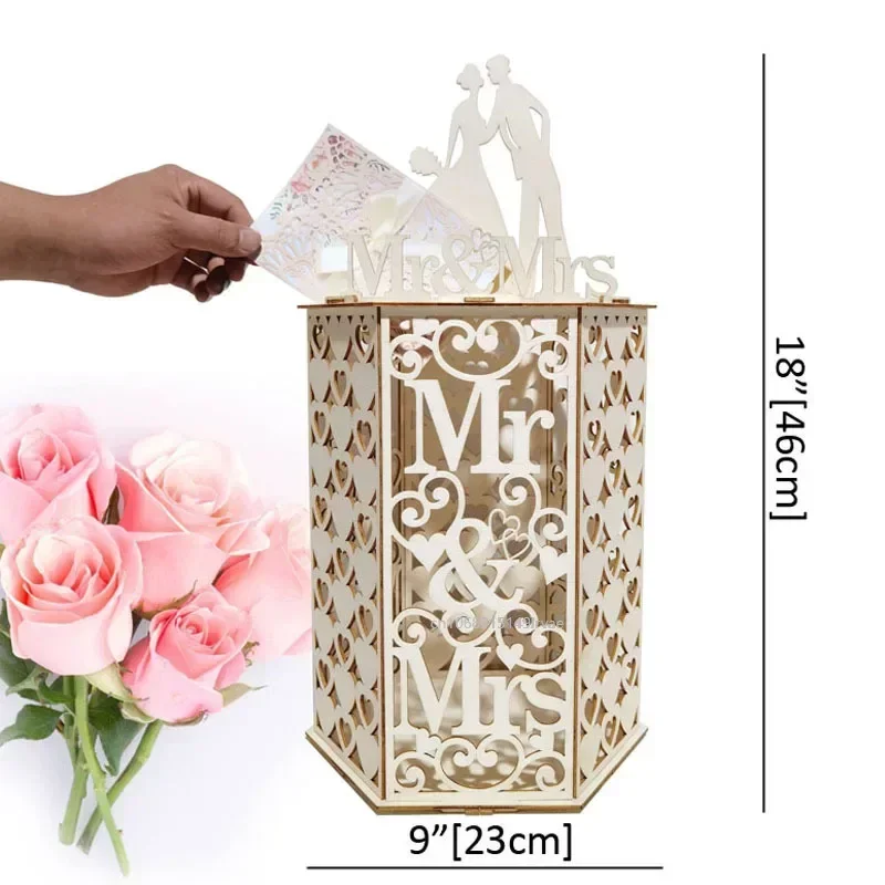 Wedding Card Box Mr and Mrs Wedding Supplies DIY Couple Mesh Business Card Wooden Box Birthday Decoration Wedding Decor