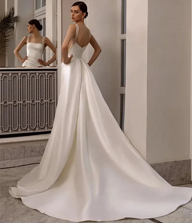 Elegant Mermaid Wedding Dress With Detachable Train Glitter Straps Beading Bridal Formal Gowns Vestidos De Novia