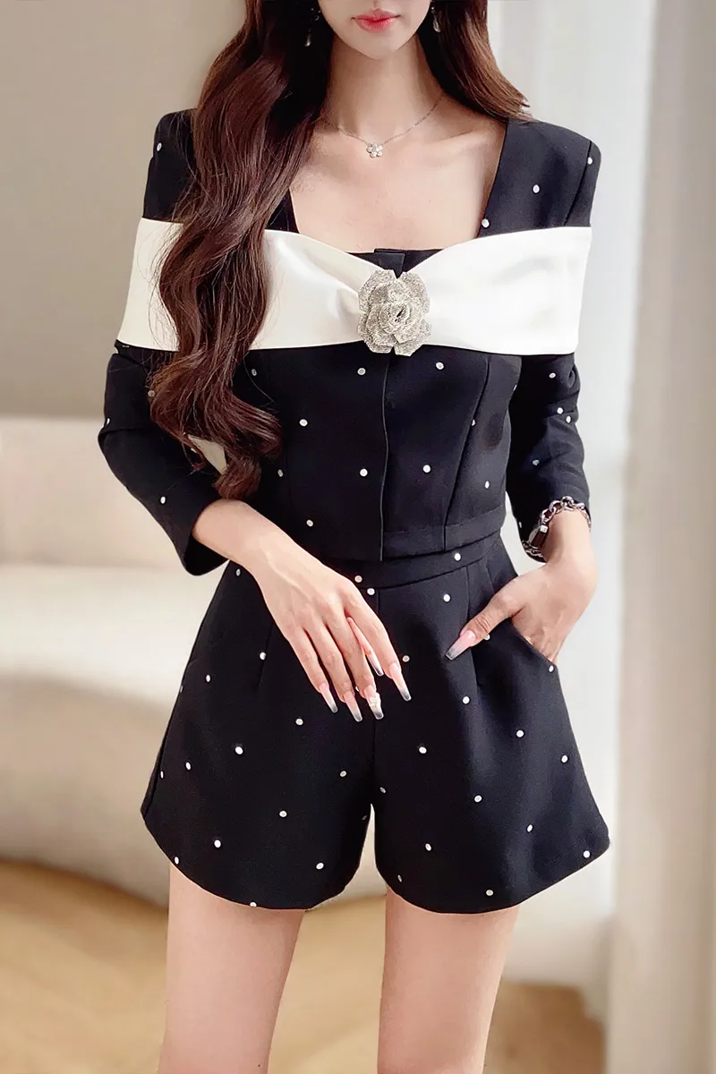 DABUWAWA Tienda Vestidos Elegantes Para Mujeres 2 Piece Set Women Outfit Gyaru Off The Shoulder Dots Empire Shorts Y2k DA1CSE004