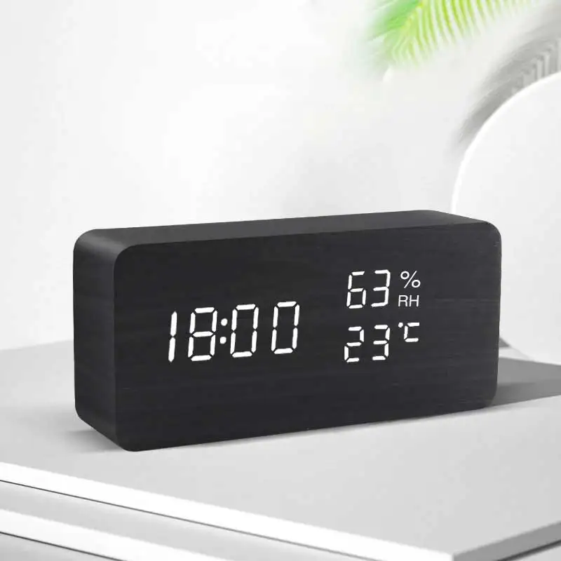 Reloj despertador Digital LED de madera, reloj de escritorio, activado por voz, reloj electrónico de escritorio, reloj despertador silencioso luminoso