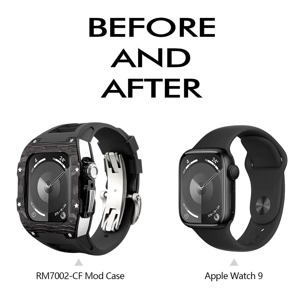 

Modification Kit Carbon Fiber Case For Apple Watch 44mm 45mm Mod Kit Accessaries For iWatch SE 9/8/7/6/5/4 Silver