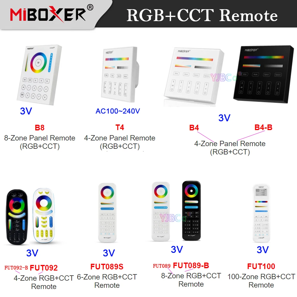 

MiBoxer RGBCCT LED Controller Lights Strip dimmer Switch 4 6 8 100 Zones Wireless 2.4G RF Remote 86 Sty Smart Lamp Touch Panel