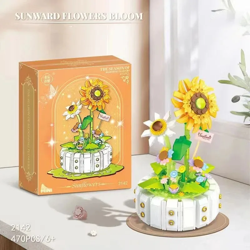 

2142 Sunflower Flower Building Blocks Bonsai Plant Model Bricks DIY Creative Toy Ornament Gift For Kids Girls