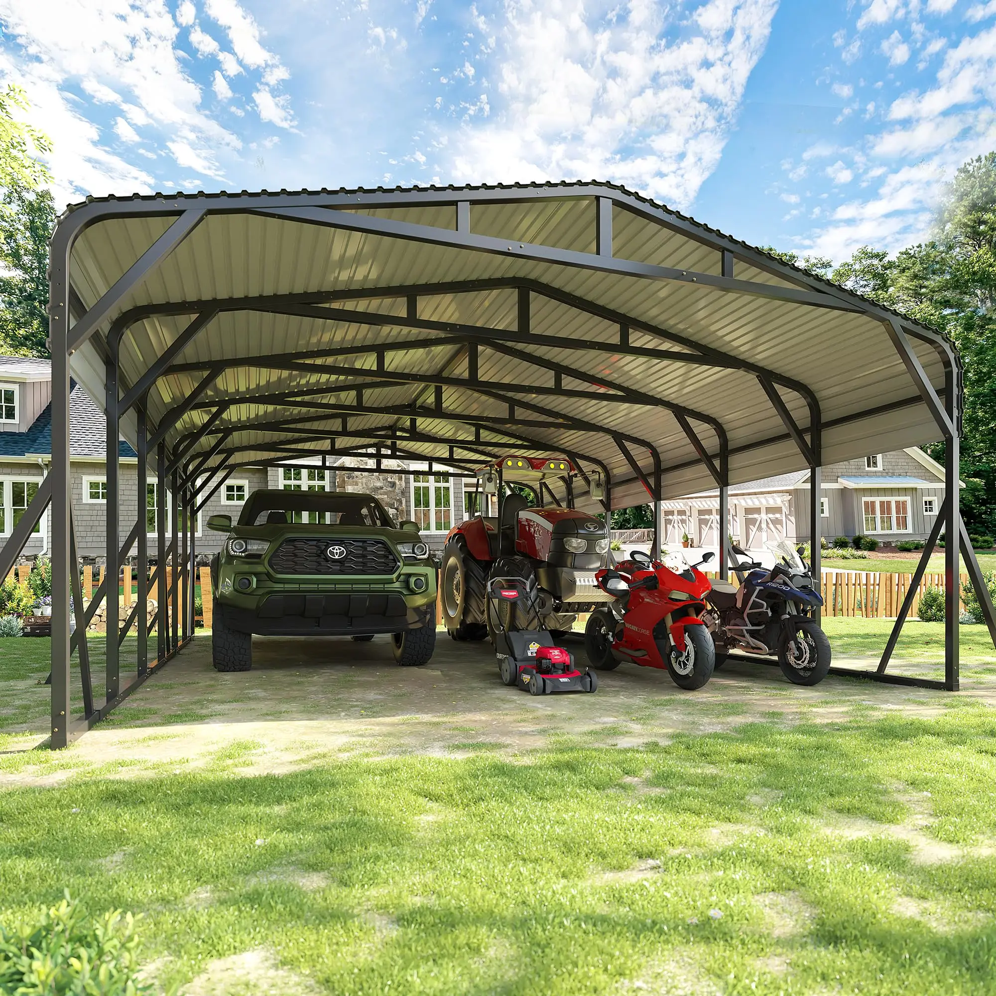 

20x30FT Metal Carport Shelter, Heavy-Duty Galvanized Steel, Reinforced Base, Portable Freestanding Cover for All Ve