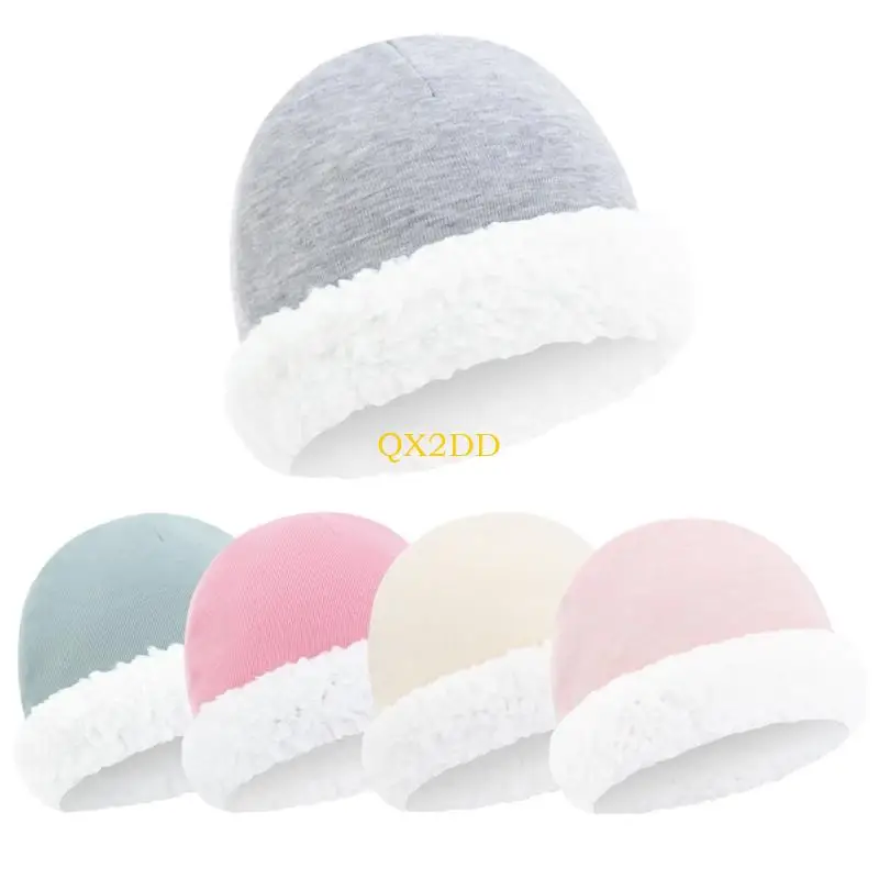 QX2D Lamb Fleece Infant Hat Warm Design Soft Breathable Hat for Newborn Headwear in Winter Season