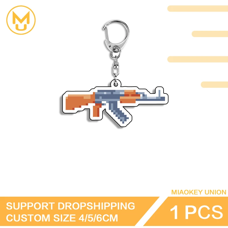 Pixel Toys Gun Military Keychain Chibi Amusing Popular Keyrings Waterproof Hot Selling Props Suitable For Bag Ornament Giftidea