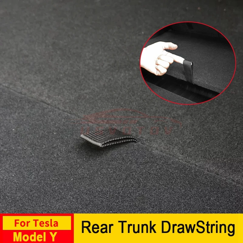 Car Rear Trunk Rope Draw String Hook Loop High Strength Oxford Fabric Organizer for Tesla Model Y Interior Accessories Black