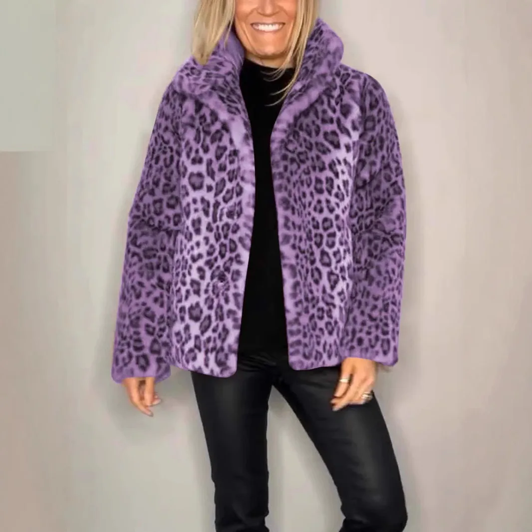 Luxe merk herfst winter bontjas dames retro luipaardprint zachte pluizige namaakbontjas reverskraag casual warme bovenkleding