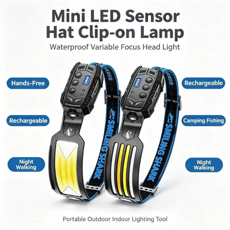 SMILING SHARK New Mini LED Sensor Hat Clip‑on Lamp Variable Focus Head Light Rechargeable Portable Lighting Tool TD-0125