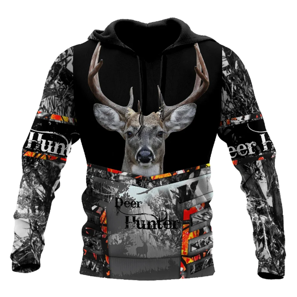 2024 Men's Fashion Hunting Loose Hoodie Large 3D Printed Animal Deer Super Large Hoodie Fashion Enthusiast