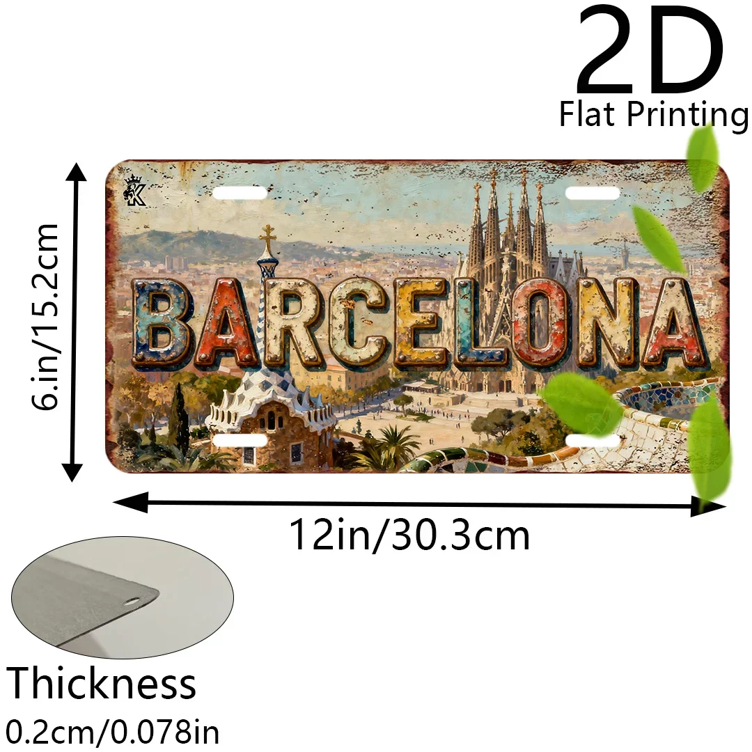 Spanish Landmark Themed Decorative Metal Tin Sign, 2D Flat 