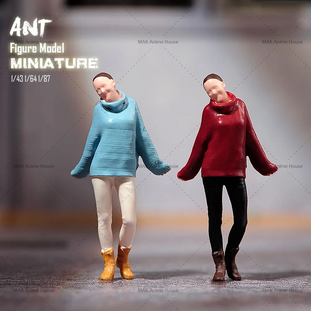 

Miniatures 1/87 1/64 1/43 1/24 1/18A Happy Woman Wearing A Sweater Figure Doll Unpainted Model Creative Scene Decoration Car Toy