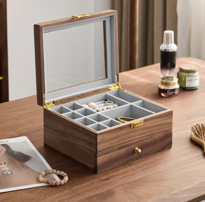 

В наличии Роскошная деревянная шкатулка для драгоценностей из орехового дерева для хранения и демонстрации