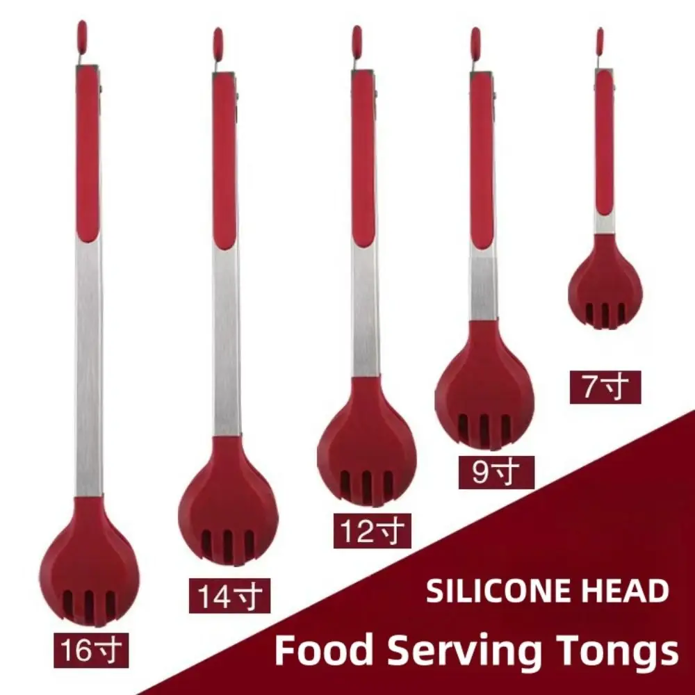 Soft Round Head Kitchen Tongs Stainless Steel Handle Heat-resistant Food Clip Silicone Serving Tong for Cooking Grilling