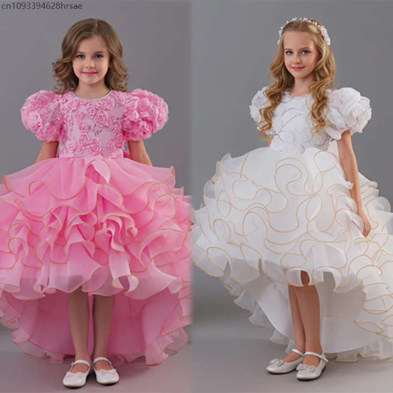 

Mädchen Puff Sleeves Flower Dress Gorgeous Style Princess Gown With Tail Wedding Party Birthday Party Prom Performance