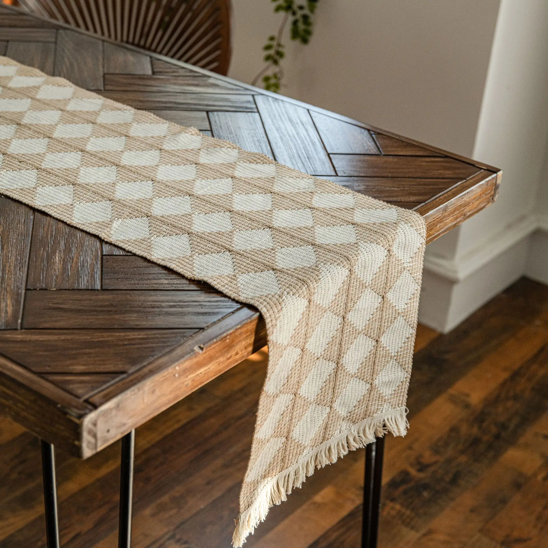 Boho Farmhouse Linen Table Runner–Rustic Macrame with Tassels, Burlap & Cotton Blend for Home Decor and Holiday Events