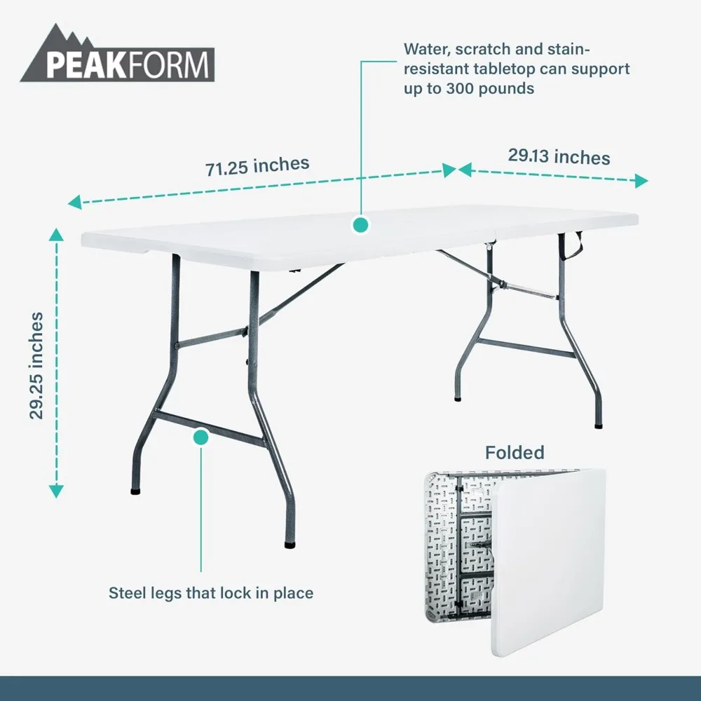 طاولة مأدبة بيضاء خفيفة الوزن ومتينة بطول 6 أقدام قابلة للطي للمناسبات الداخلية والخارجية مع قاعدة ثابتة #3