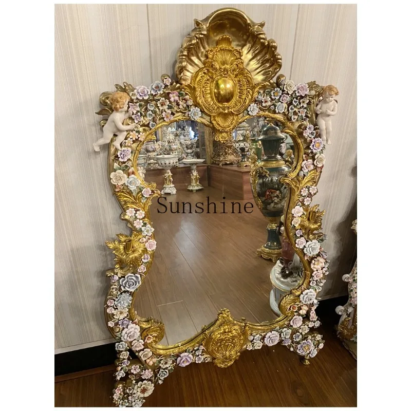 Retro texture all-copper gold-plated ceramic color vanity mirror