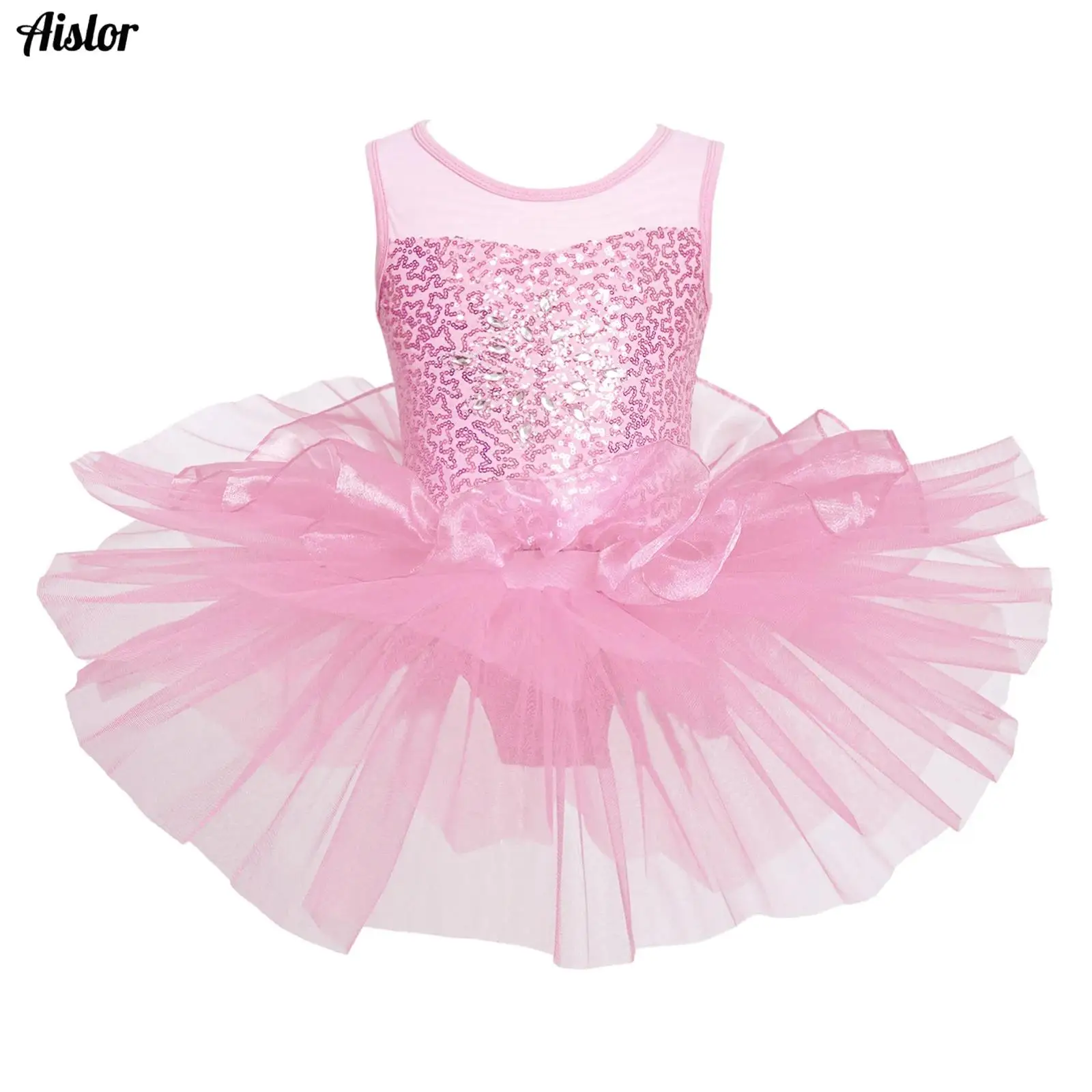 

Kids Girls Ballet Tutu Dress 2025 Halter Shiny Sequins Lace Ruffle Mesh Splice Leotard Rompers Ballroom Jazz Modern Dance Dress