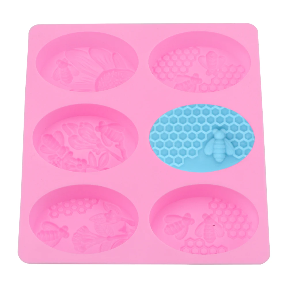 Easy To Demould DIY Handmade Craft Silicone Soap Molds Tray 3D Insect Soap Mould 6 Forms Oval Bee Soap Mold