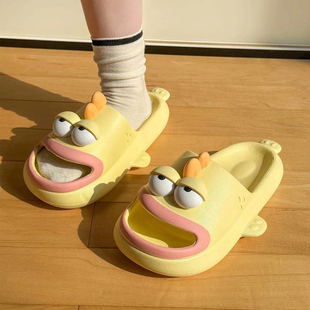 SHAJI Funny Cartoon Couple Slippers, Unisex Summer Soft EVA Non Slip Slides, Indoor Home Bathroom Shower Beach Casual Footwear