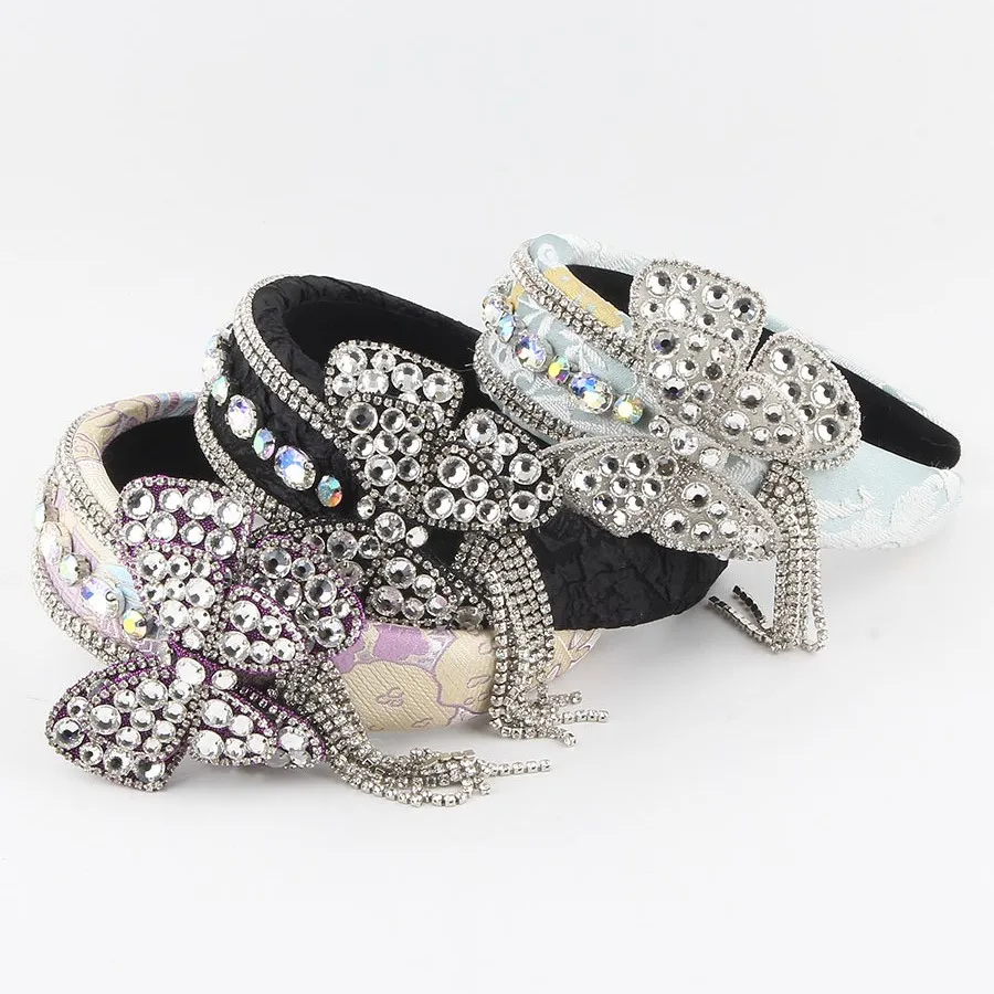 

Shiny Full Rhinestone Butterfly Headband Elastic Sparkle Crystal Bow Hair Hoop Elegant Bling Headwear Accessory for Women Girls