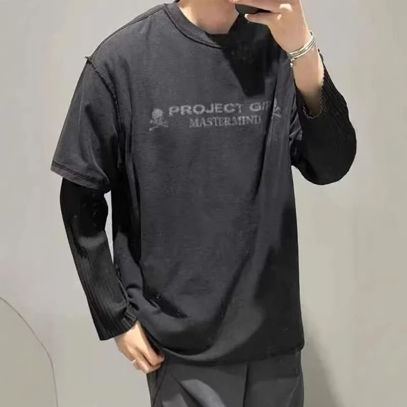 PROJECT G/R Summer Collaboration Skull Letterprint Round-neck Short-sleeved Washed Black Loose T-shirt Grailz Protocol Index
