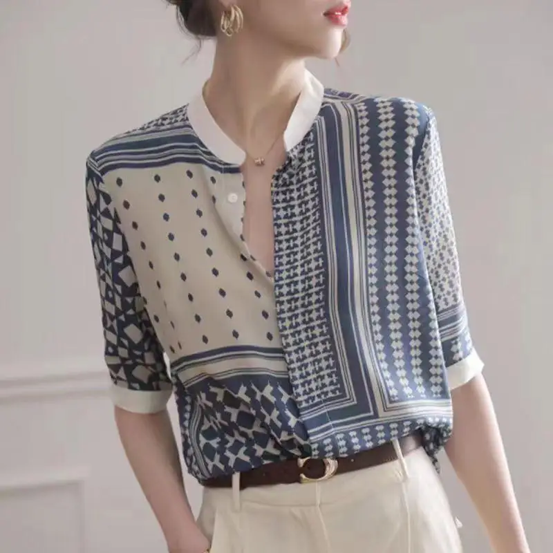 

Fashion Stripe Shirt Women Summer Loose Print Chiffon Top