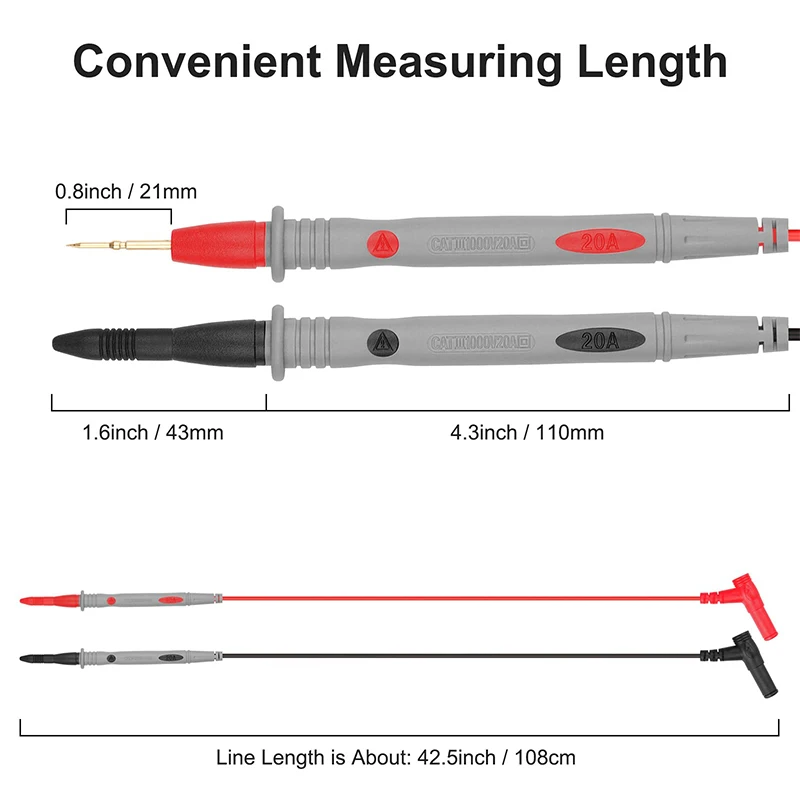 2PCS 20A/1000V Digital Multimeter Test Leads Probe Silicone Cable To 2mm Interface Test Clamp Universal Test Cable