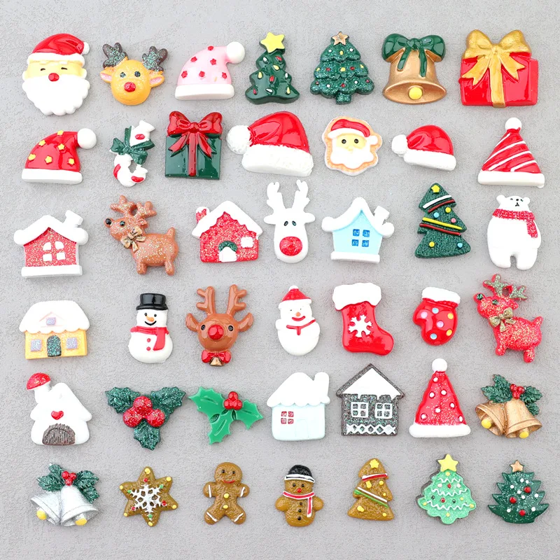 10pcs Colorful Resin Star Hat Santa Claus Flatback Cabochon Stone DIY Scrapbook Figurines Miniature Christmas Accessories Crafts