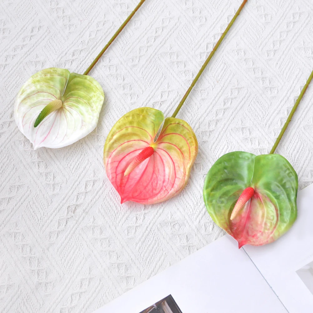

6pcs Artificial Anthurium Flowers Fake Flower Branch Lifelike Home Decor Wedding Bouquet Centerpiece Bedroom Living Room